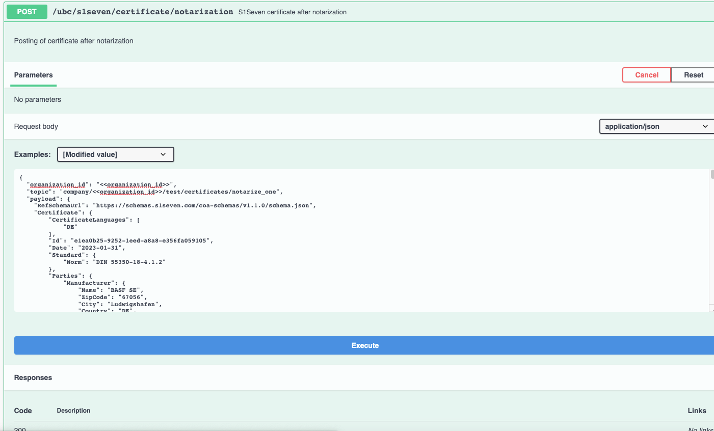 Testing Certificate notarize endpoint