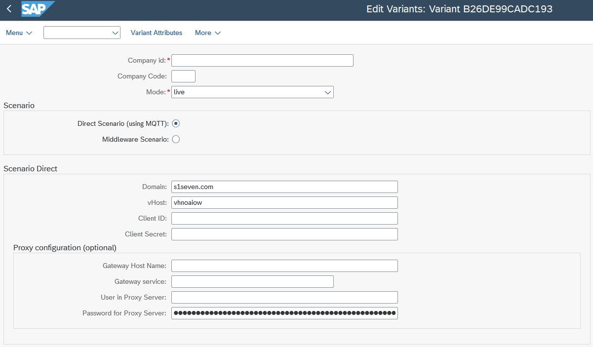 Configuration details Scenario Direct