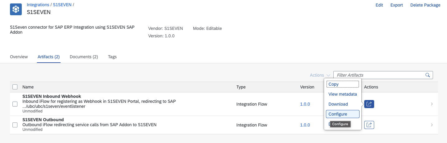 "S1SEVEN Inbound Webhook Configure"