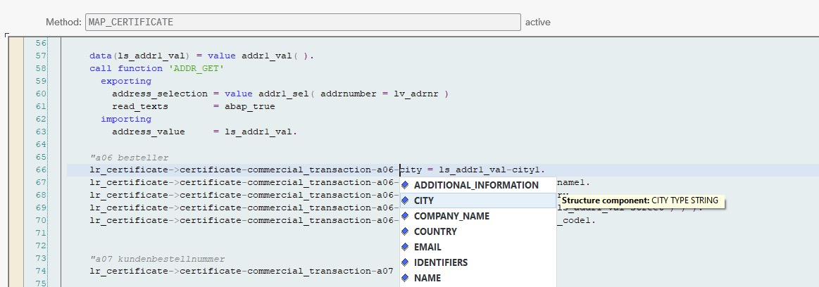 Mapping method example showing JSON schema type